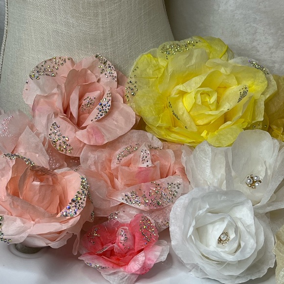 WATERCOLORED PAPER ROSES SWAROVSKI CRYSTALS GIFT PACKAGE, DECOR, STICKABLE - Picture 13 of 16